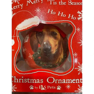 E&S Pets Dachshund Christmas Ornament with Gift Box Red Shatterproof